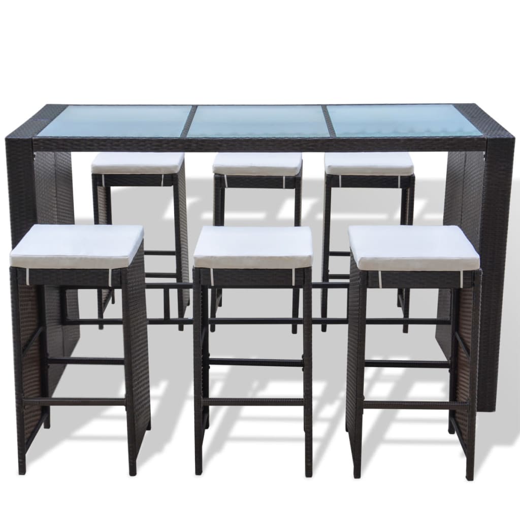 7-Tlg. Gartenbar-Set Mit Auflagen Poly Rattan