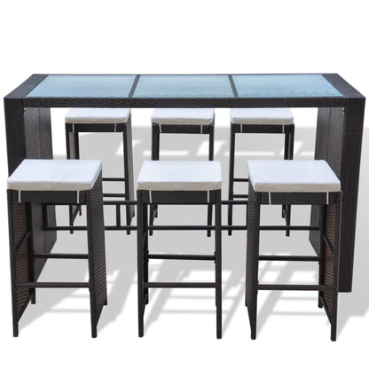 7-Tlg. Gartenbar-Set Mit Auflagen Poly Rattan