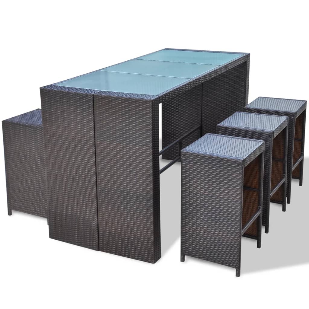 7-Tlg. Gartenbar-Set Mit Auflagen Poly Rattan