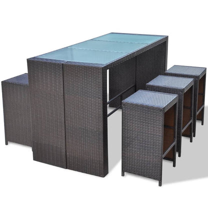 7-Tlg. Gartenbar-Set Mit Auflagen Poly Rattan