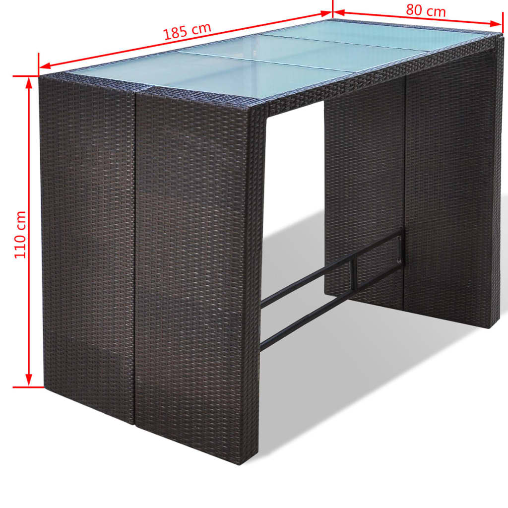 7-Tlg. Gartenbar-Set Mit Auflagen Poly Rattan