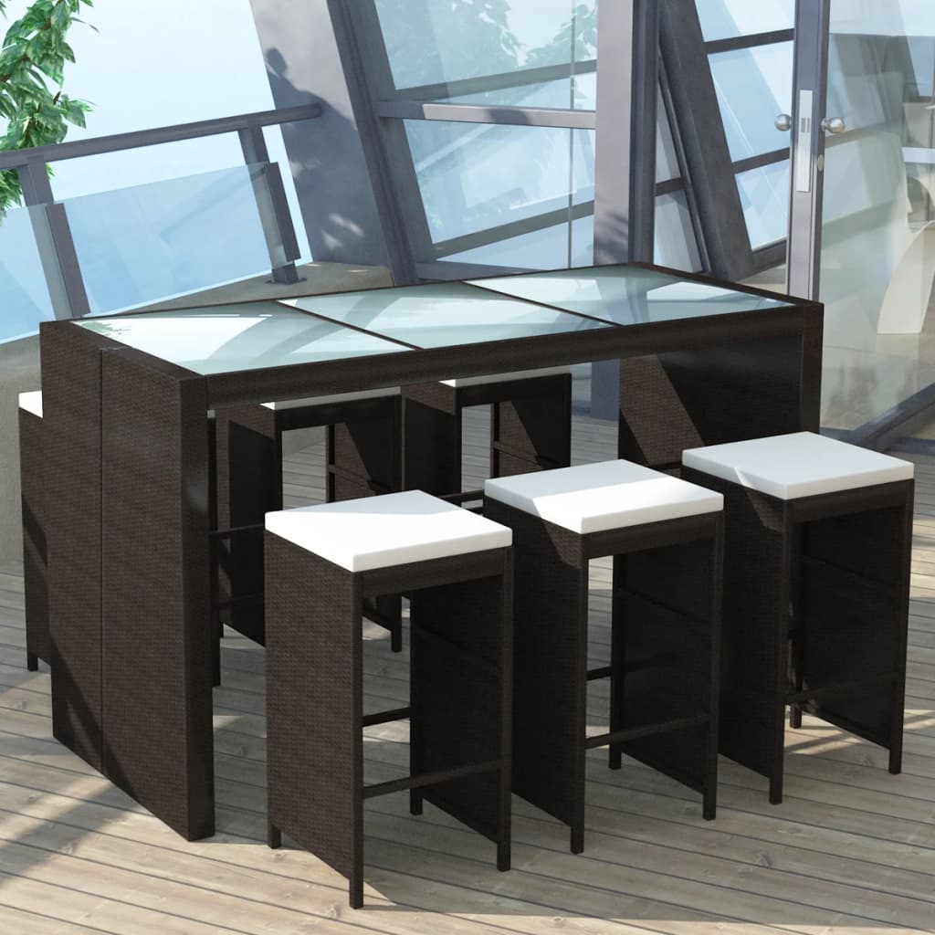 7-Tlg. Gartenbar-Set Mit Auflagen Poly Rattan
