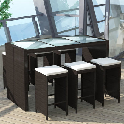 7-Tlg. Gartenbar-Set Mit Auflagen Poly Rattan