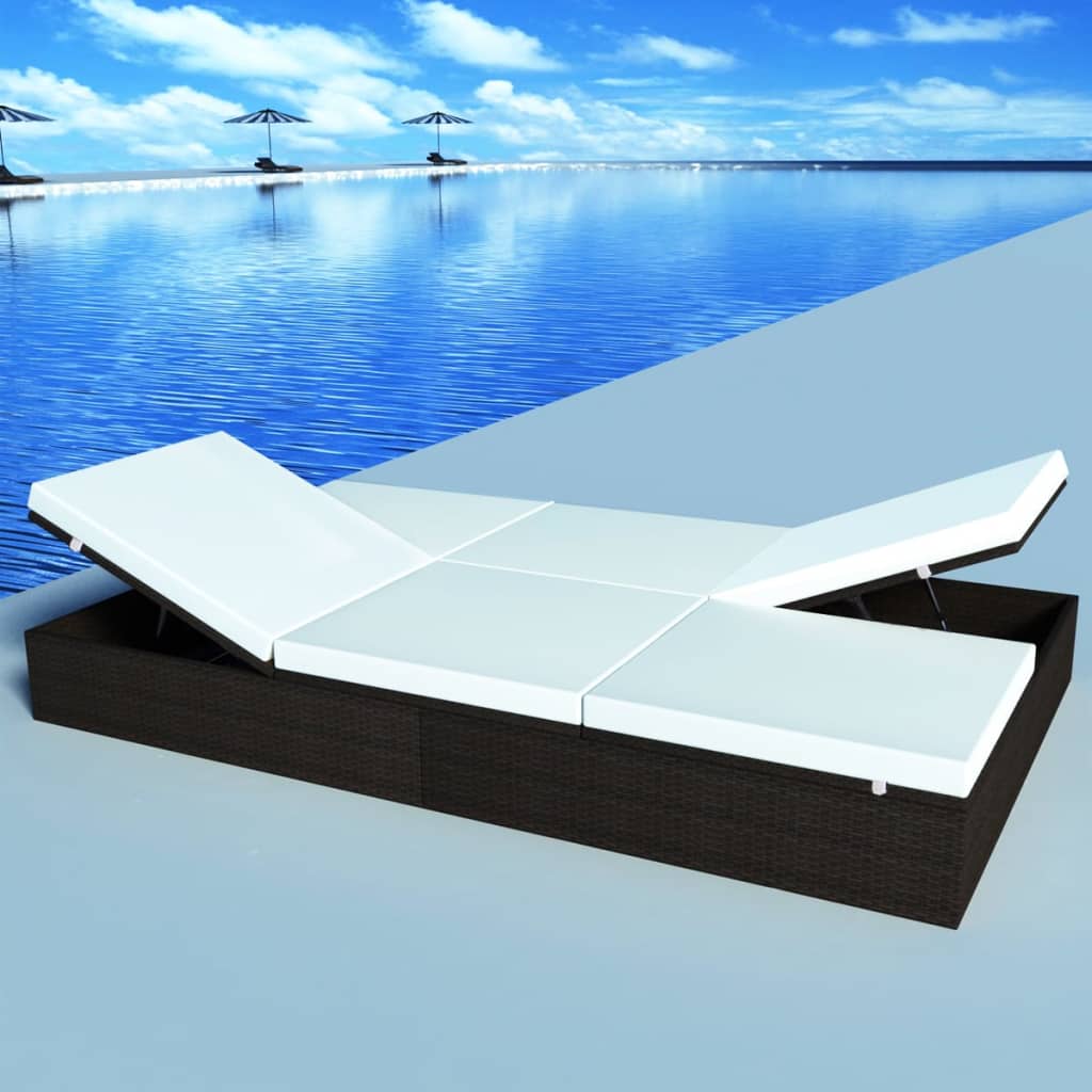 Doppel-Sonnenliege Mit Auflage Poly Rattan Schwarz