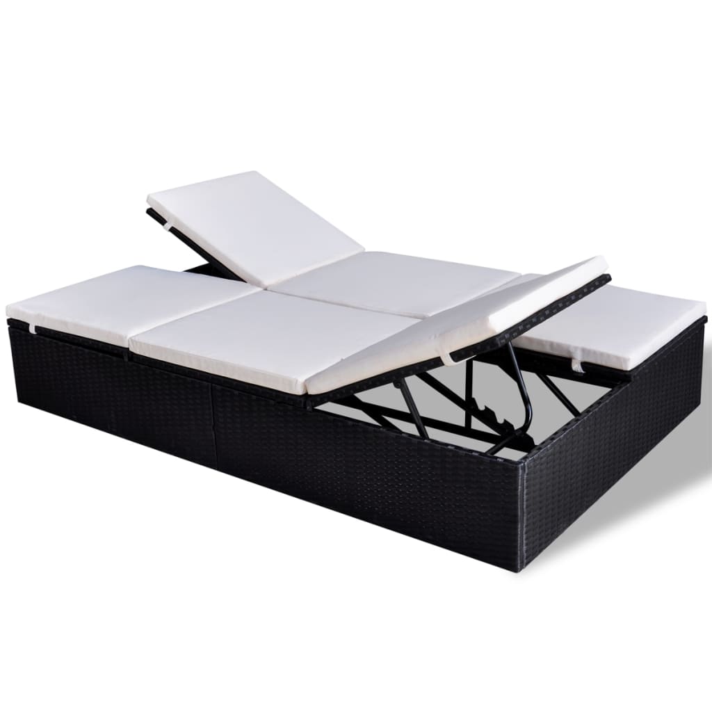 Doppel-Sonnenliege Mit Auflage Poly Rattan Schwarz