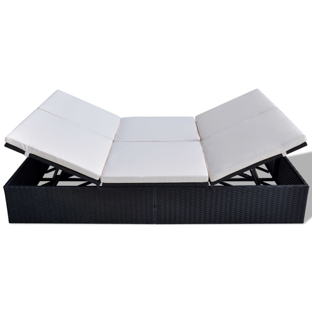 Doppel-Sonnenliege Mit Auflage Poly Rattan Schwarz