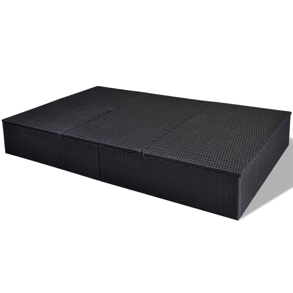 Doppel-Sonnenliege Mit Auflage Poly Rattan Schwarz