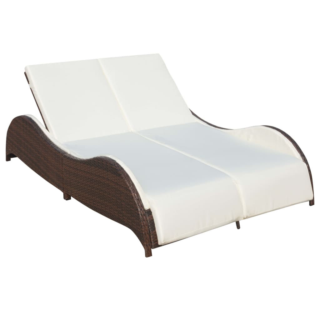 Doppel-Sonnenliege Mit Auflage Poly Rattan Braun