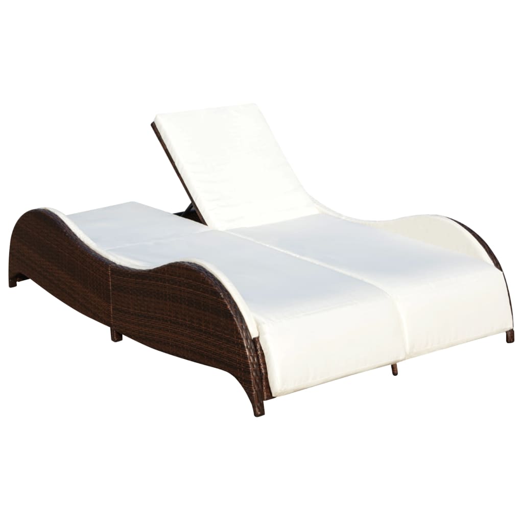Doppel-Sonnenliege Mit Auflage Poly Rattan Braun