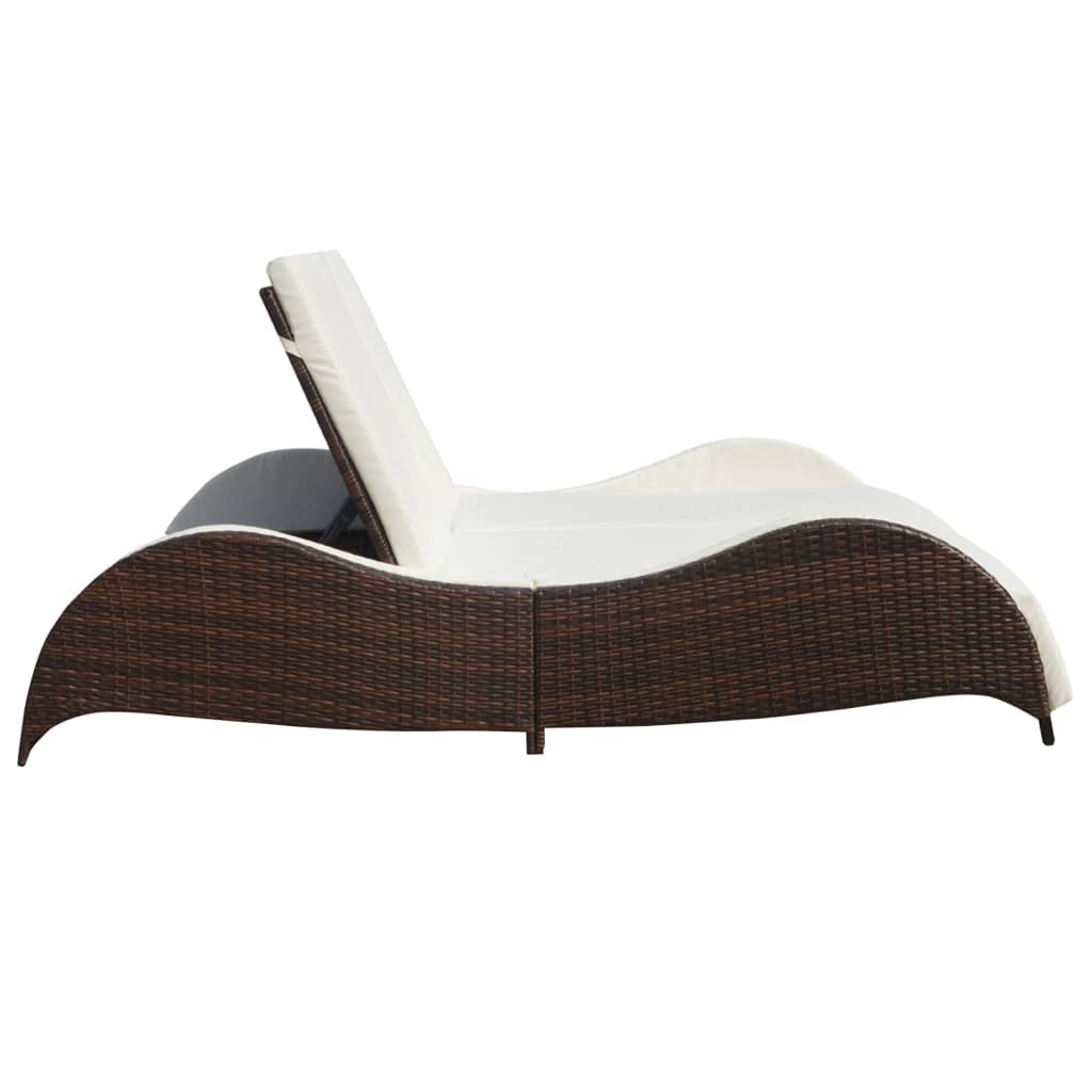 Doppel-Sonnenliege Mit Auflage Poly Rattan Braun