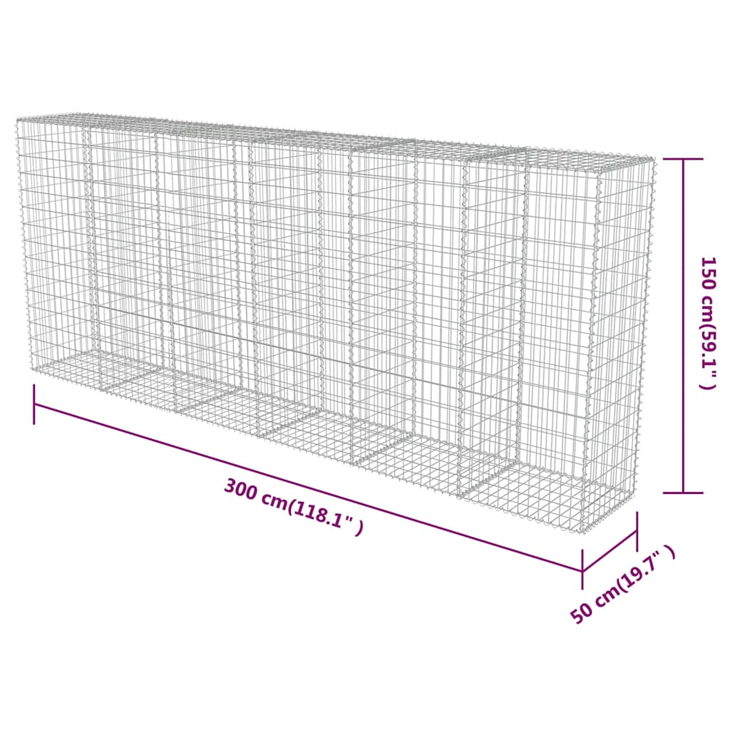 Gabionenwand Mit Abdeckung Verzinkter Stahl 300×50×150 Cm