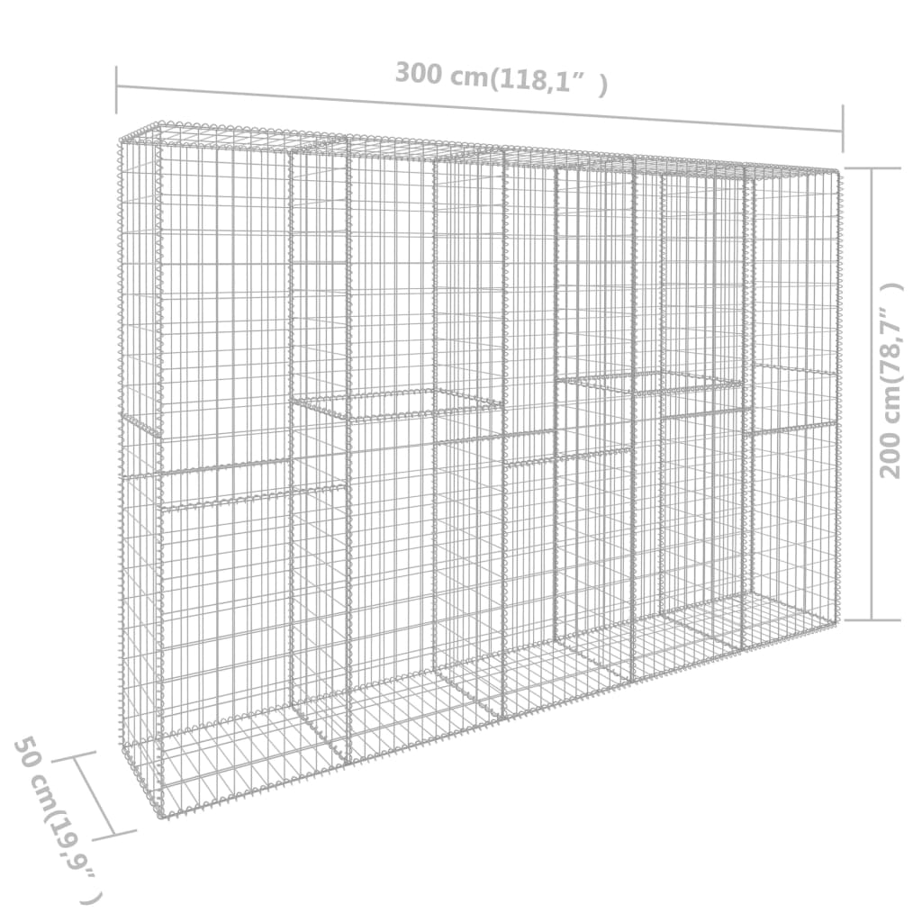 Gabionenwand Mit Abdeckung Verzinkter Stahl 300 X 50 X 200 Cm