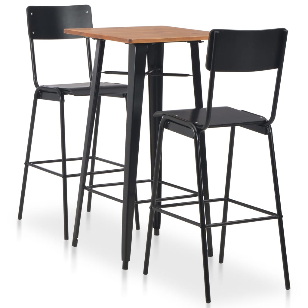 3-Teiliges Bar-Set Stahl Schwarz Braun