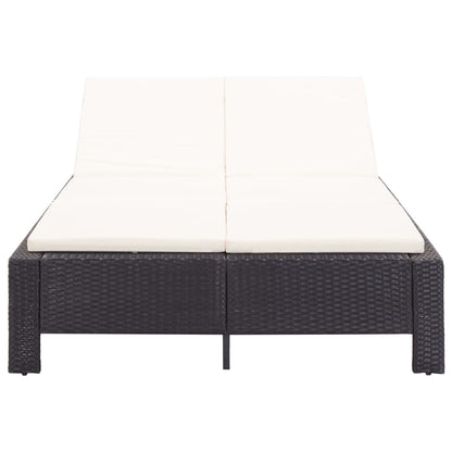 2-Personen-Sonnenliege Mit Auflage Schwarz Poly Rattan