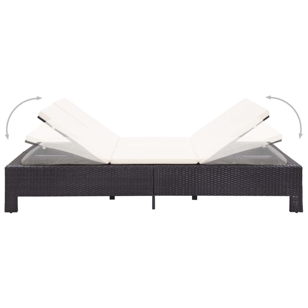 2-Personen-Sonnenliege Mit Auflage Schwarz Poly Rattan