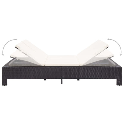 2-Personen-Sonnenliege Mit Auflage Schwarz Poly Rattan