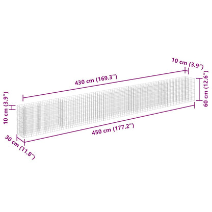 Gabionen-Hochbeet Verzinkter Stahl 450×30×60 Cm