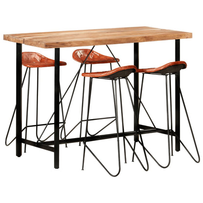5-Tlg. Bar-Set Recyceltes Massivholz Und Echtleder