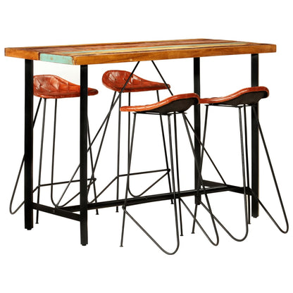 5-Tlg. Bar-Set Recyceltes Massivholz Und Echtleder