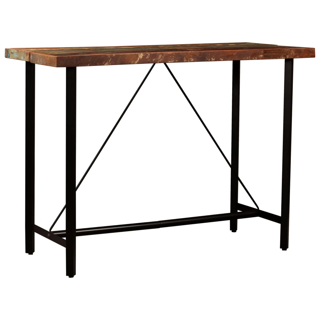 5-Tlg. Bar-Set Recyceltes Massivholz Und Echtleder