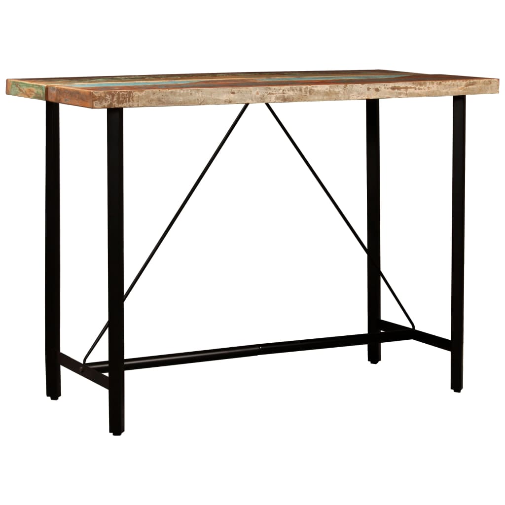 5-Tlg. Bar-Set Recyceltes Massivholz Und Echtleder