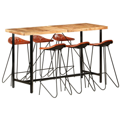 7-Tlg. Bar-Set Altholz Massiv Und Echtleder