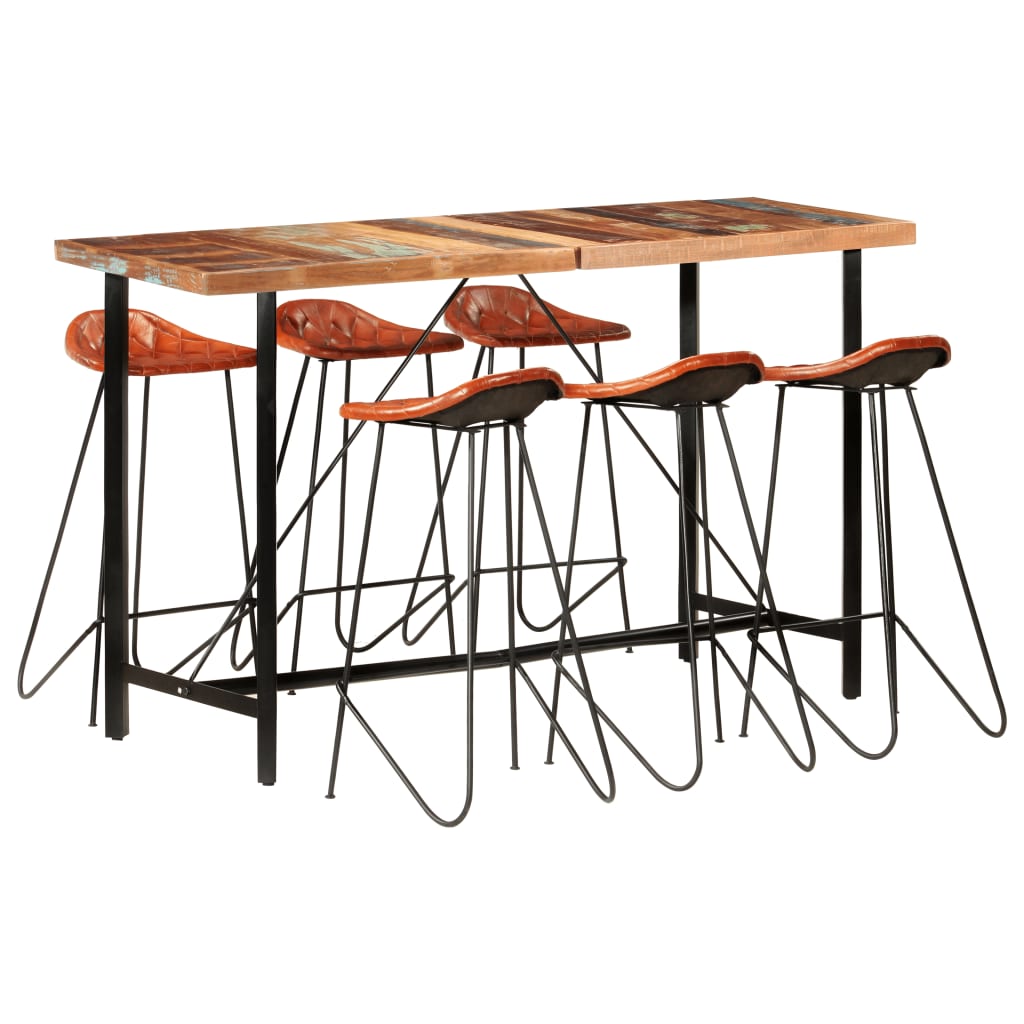 7-Tlg. Bar-Set Altholz Massiv Und Echtleder