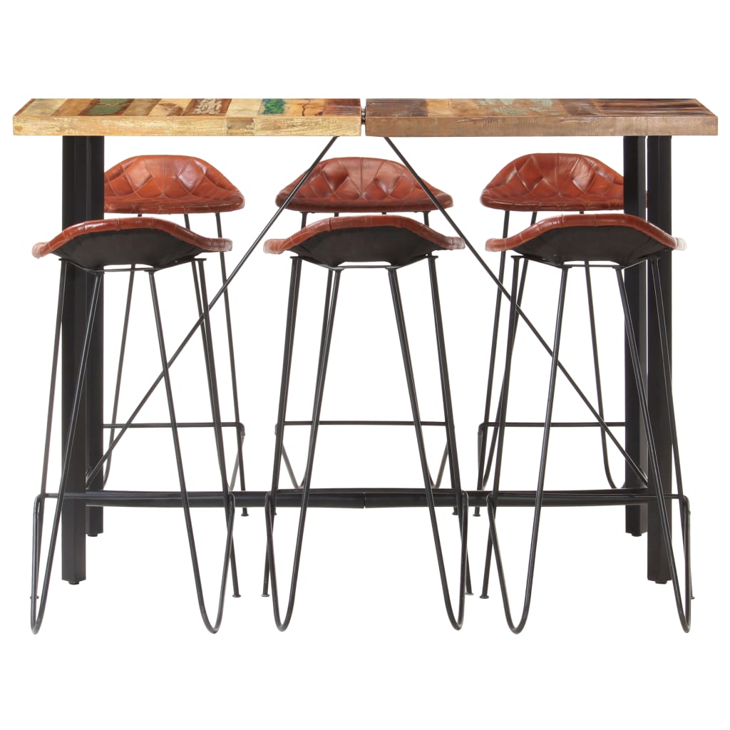 7-Tlg. Bar-Set Altholz Massiv Und Echtleder
