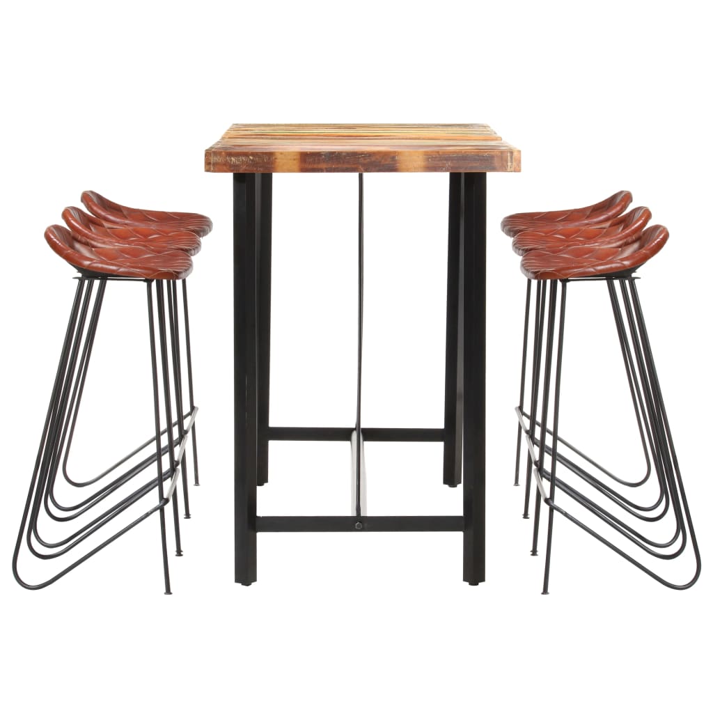 7-Tlg. Bar-Set Altholz Massiv Und Echtleder