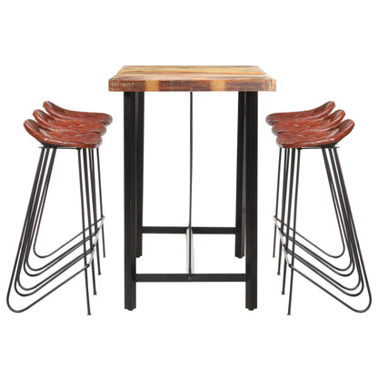 7-Tlg. Bar-Set Altholz Massiv Und Echtleder