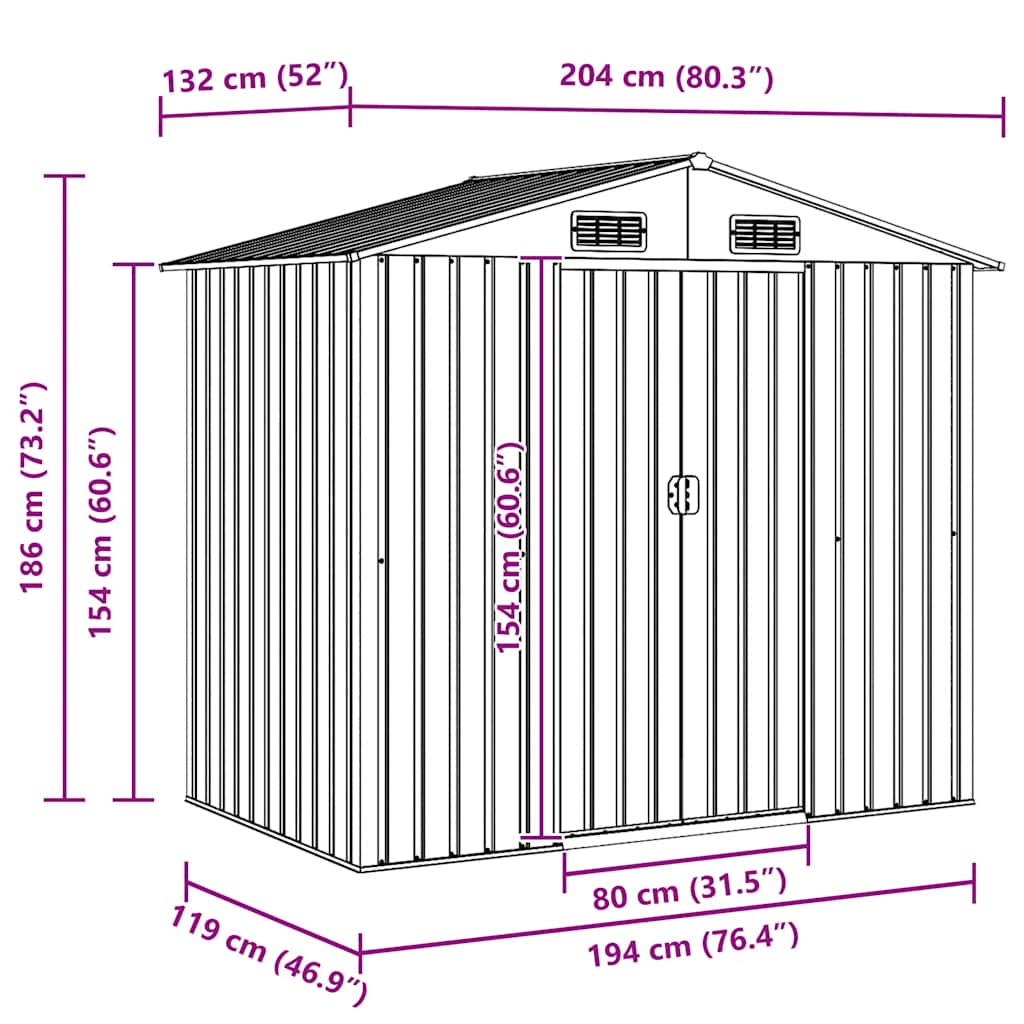 Gartenschuppen Stahl 204 X 132 X 186 Cm