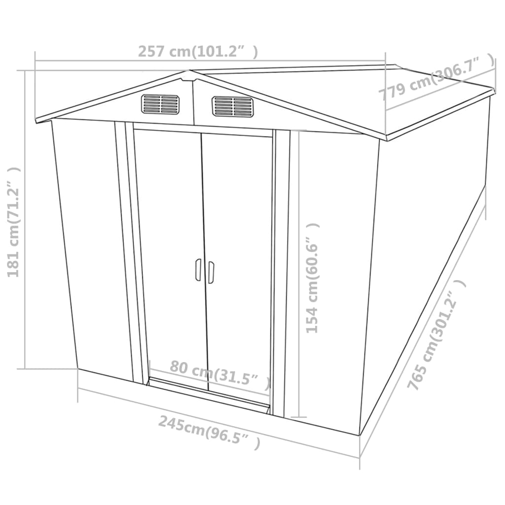 Gerätehaus 257X779X181 Cm Verzinkter Stahl