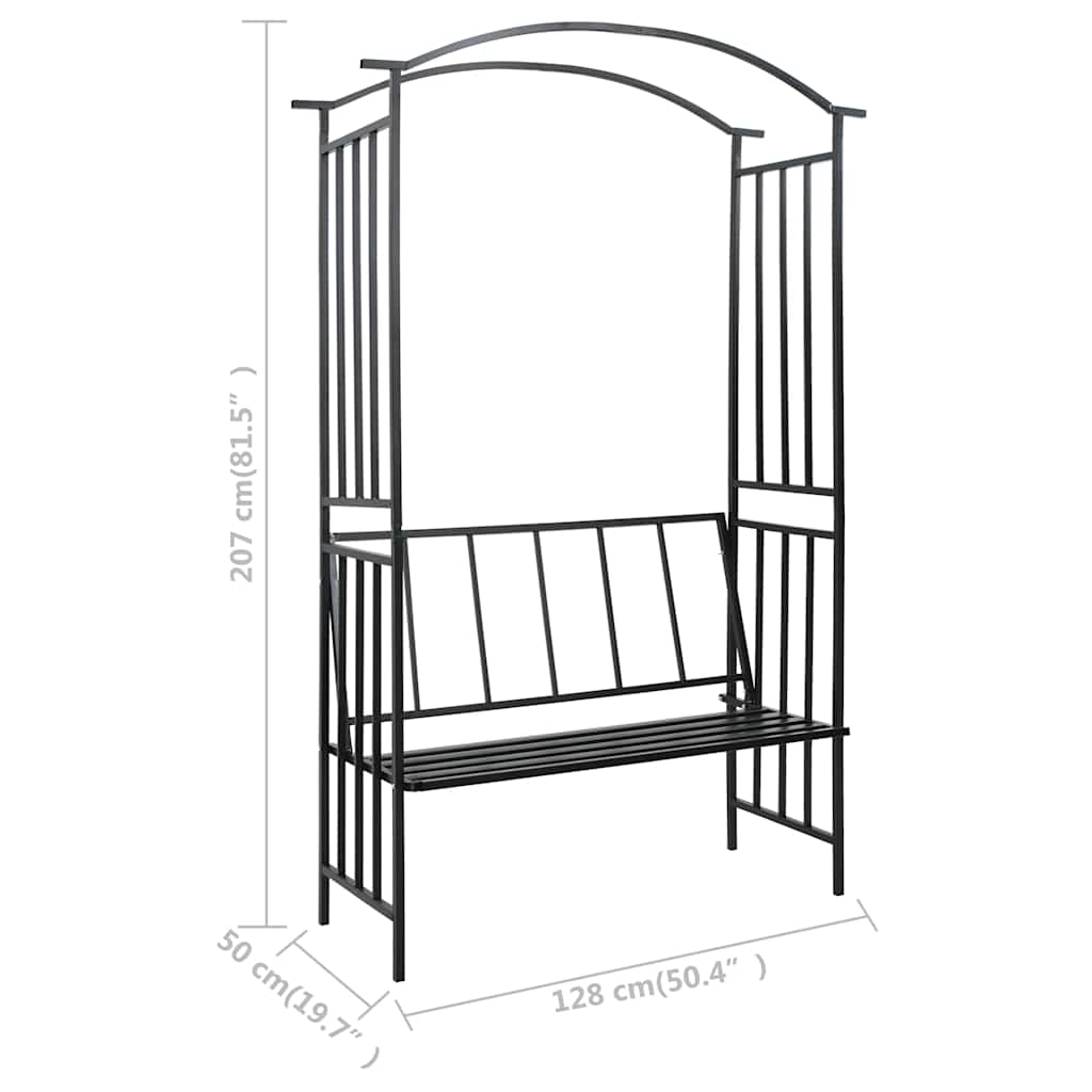 Rosenbogen Mit Bank Schwarz 128X50X207 Cm Eisen Schwarz