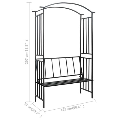 Rosenbogen Mit Bank Schwarz 128X50X207 Cm Eisen Schwarz