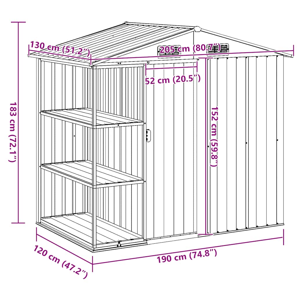 Gartenhaus Mit Regal 205X130X183 Cm Eisen
