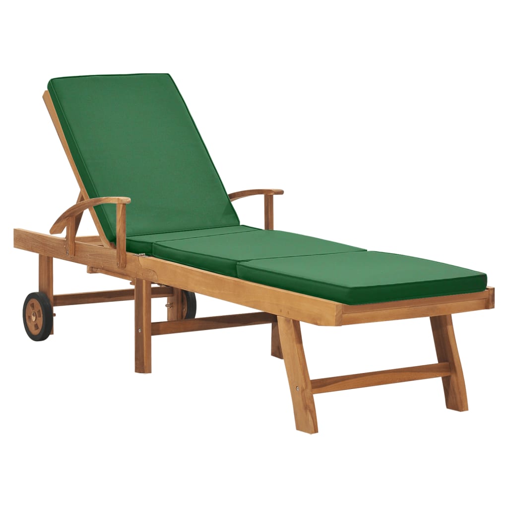 Sonnenliege Mit Auflage Massivholz Teak Grün