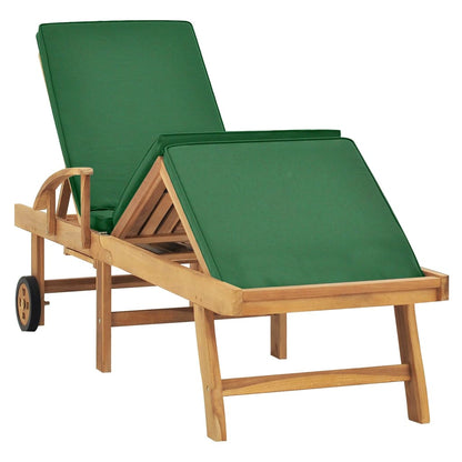 Sonnenliege Mit Auflage Massivholz Teak Grün