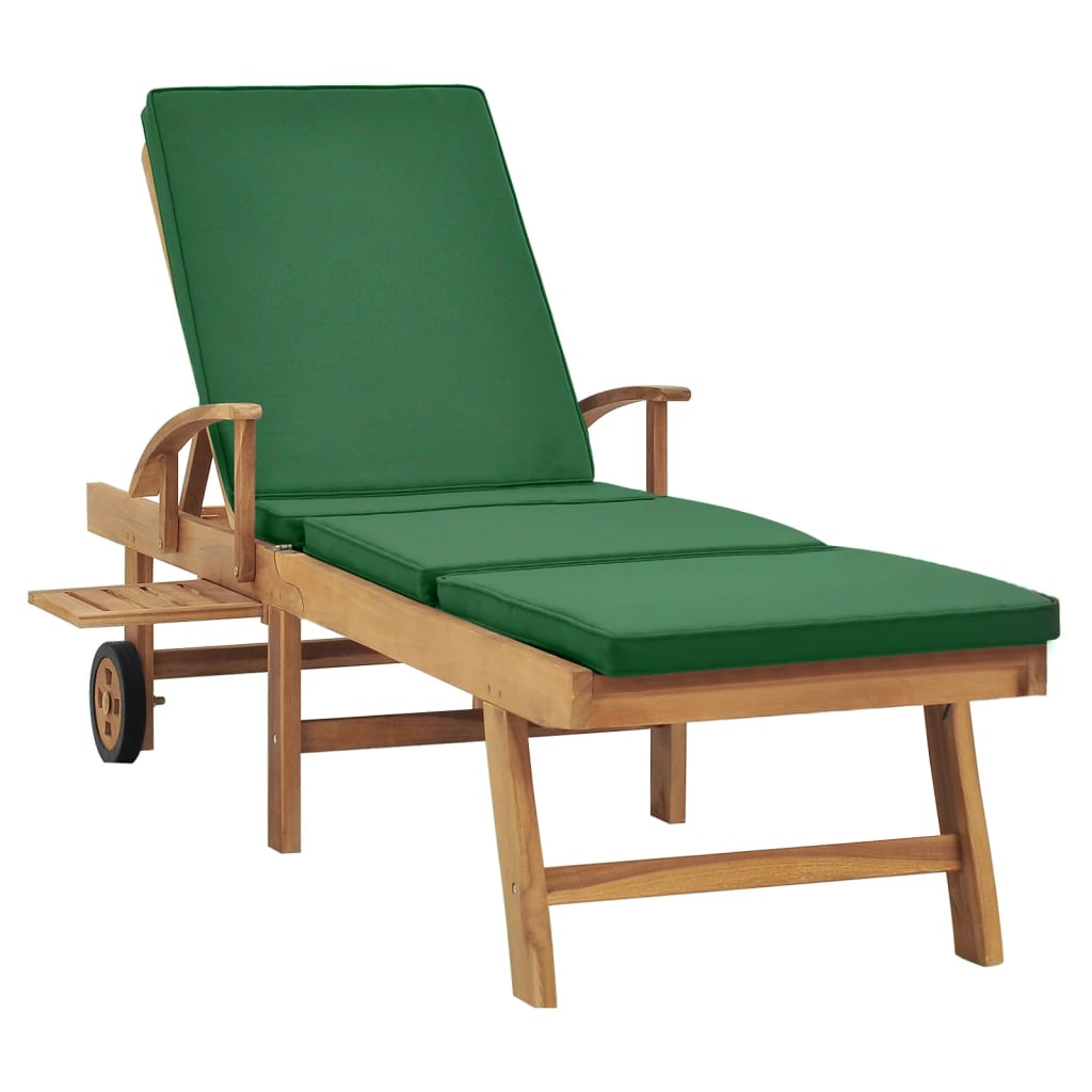 Sonnenliege Mit Auflage Massivholz Teak Grün