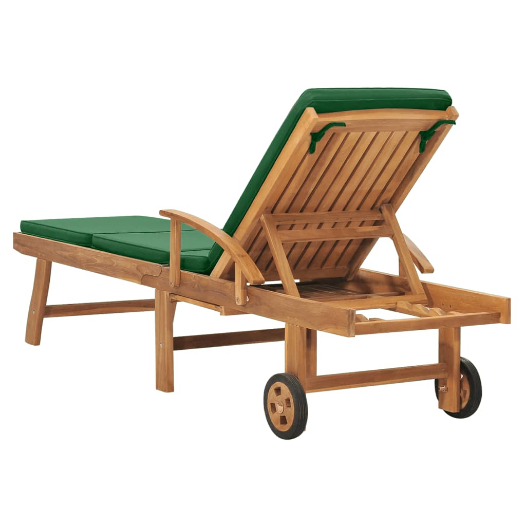 Sonnenliege Mit Auflage Massivholz Teak Grün