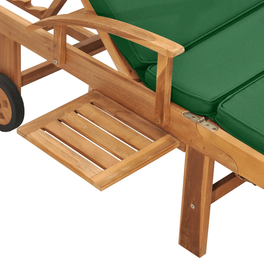 Sonnenliege Mit Auflage Massivholz Teak Grün