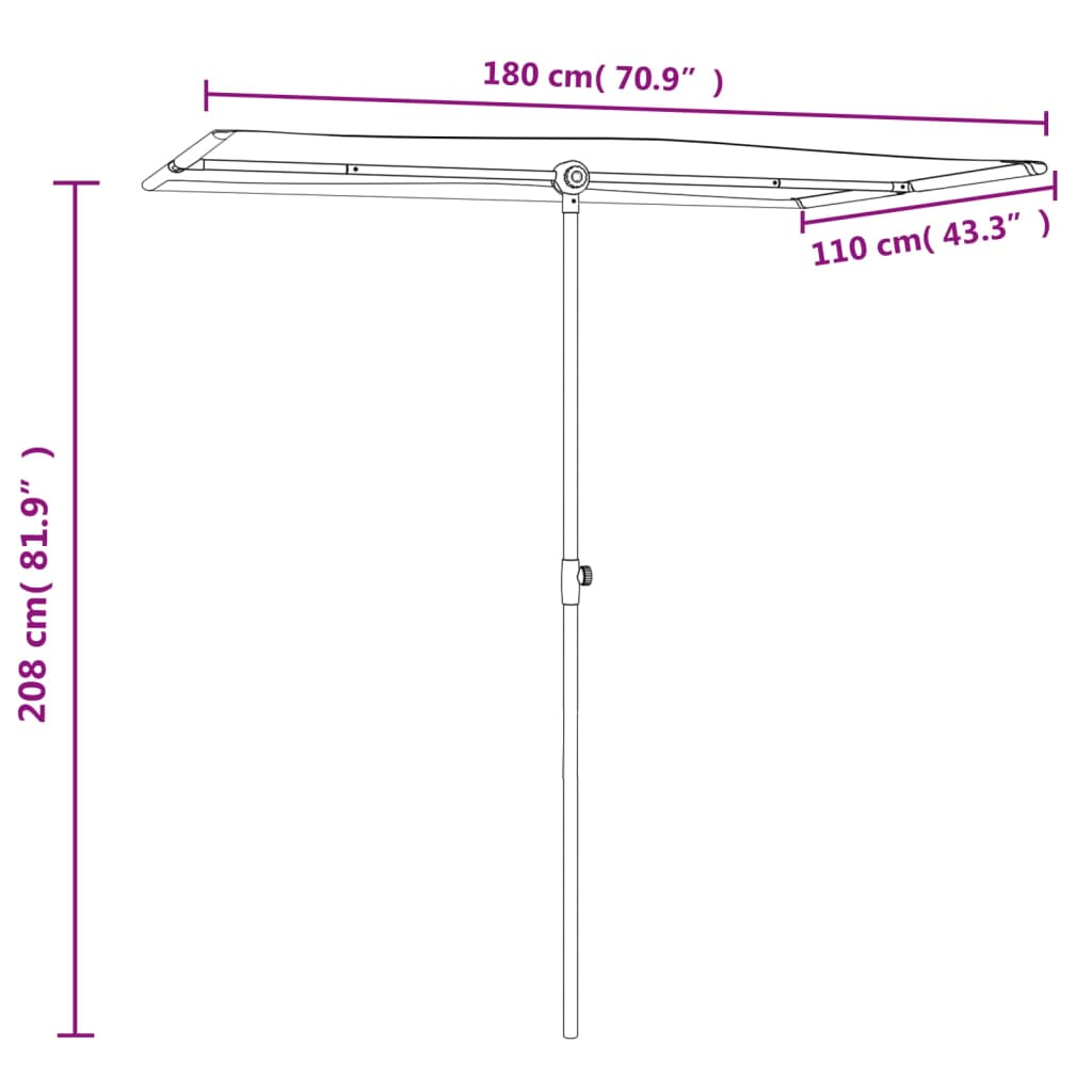 Sonnenschirm Mit Aluminium-Mast 180X110 Cm
