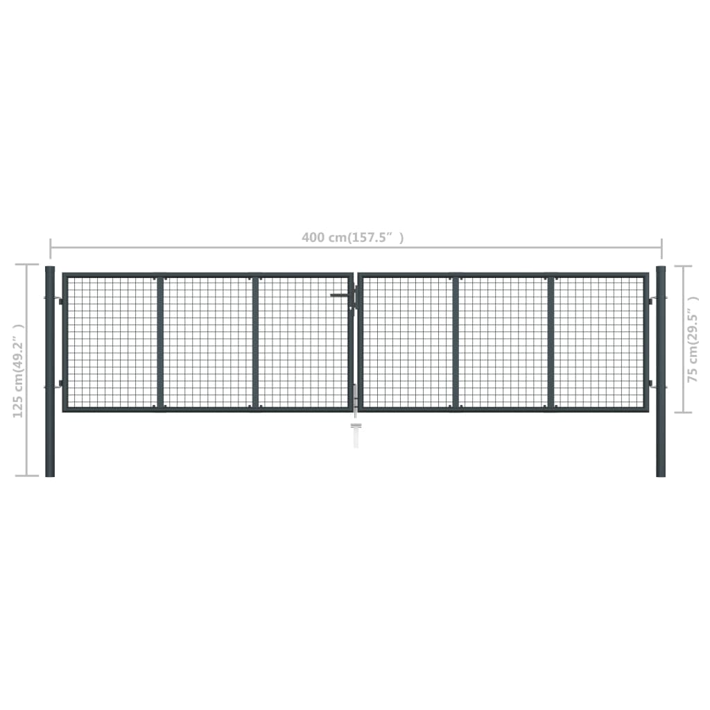 Maschen-Gartentor Verzinkter Stahl 400 X 75 Cm Grau