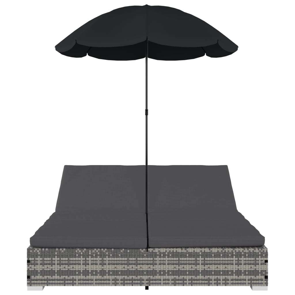 Outdoor-Loungebett Mit Sonnenschirm Poly Rattan