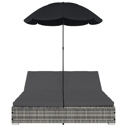 Outdoor-Loungebett Mit Sonnenschirm Poly Rattan