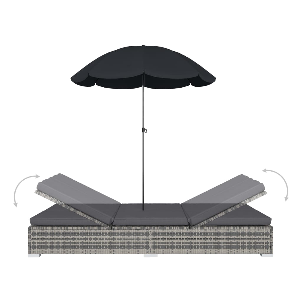Outdoor-Loungebett Mit Sonnenschirm Poly Rattan