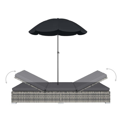 Outdoor-Loungebett Mit Sonnenschirm Poly Rattan
