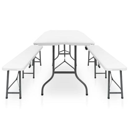 Klappbarer Gartentisch Mit 2 Bänken 180 Cm Stahl Und Hdpe Weiß