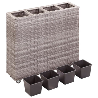 Garten-Hochbeet Mit 4 Töpfen 80X22X79 Cm Poly Rattan Grau