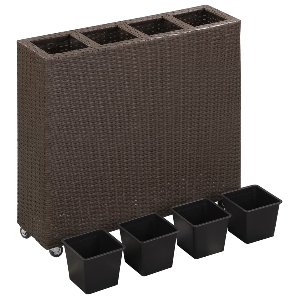 Garten-Hochbeet Mit 4 Töpfen 80X22X79 Cm Poly Rattan Braun
