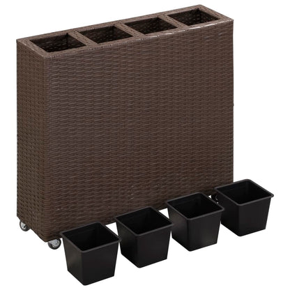 Garten-Hochbeet Mit 4 Töpfen 80X22X79 Cm Poly Rattan Braun